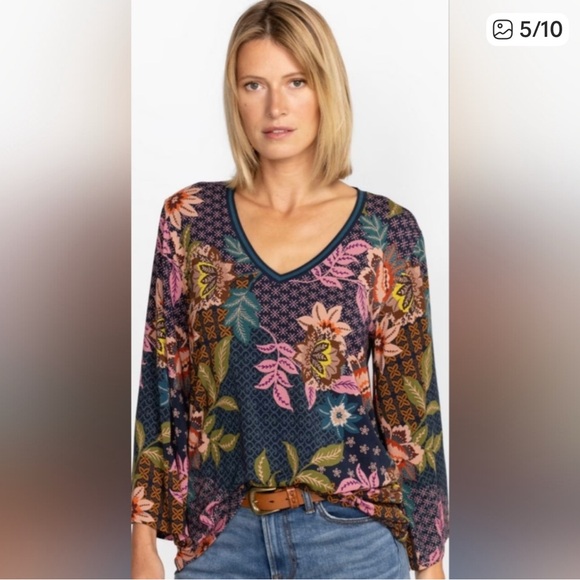 Johnny Was Multicolor Floral V-Neck Blouse - Picture 2 of 6